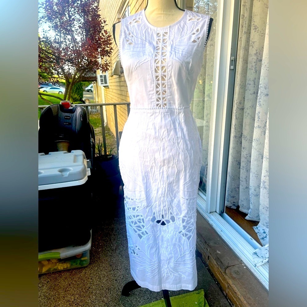 Alice McCall White Sheath Midi Dress Crew Neck